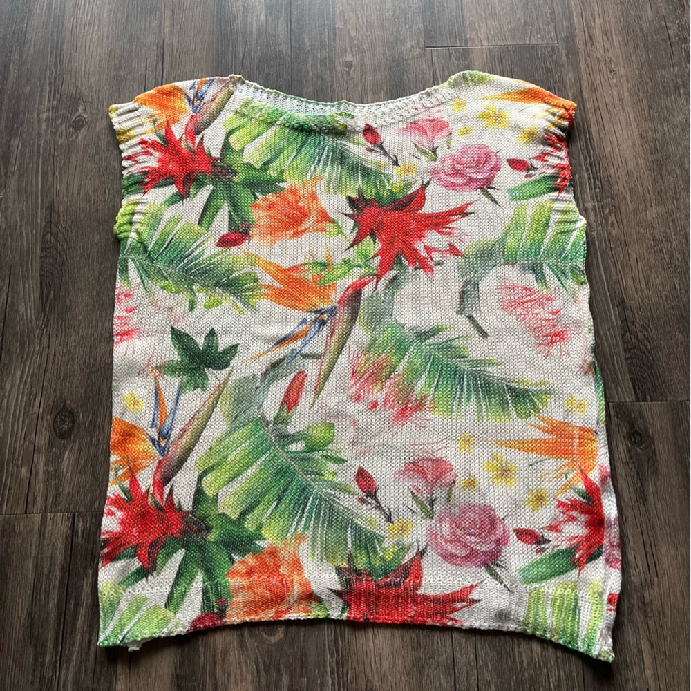 Luisa Ricci Tropical Knit Sleeveless Top Sz S